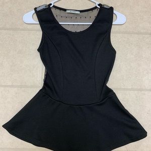 Black peplum w/ mesh panel peplum top